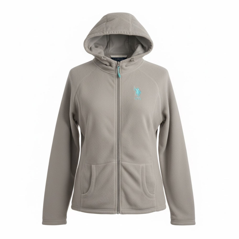 US Polo Association Zip Up Hoodie Women L Gray Thick Warm‎ Classic Sporty Preppy
